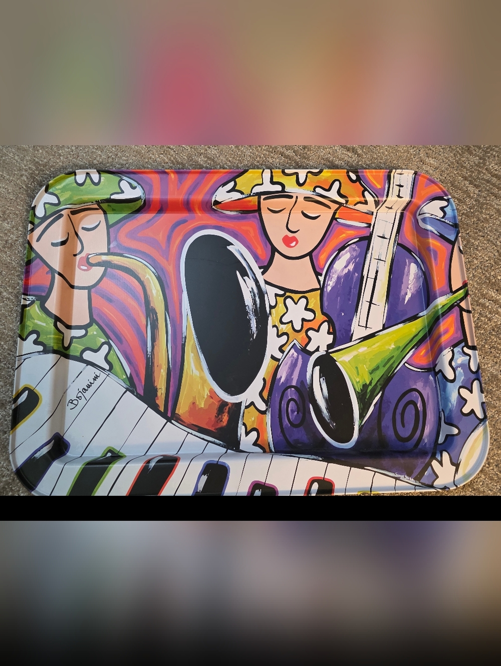 Bojanini Decorative Serving Tray Women Blowing Horns Instruments Eclectic Artsy